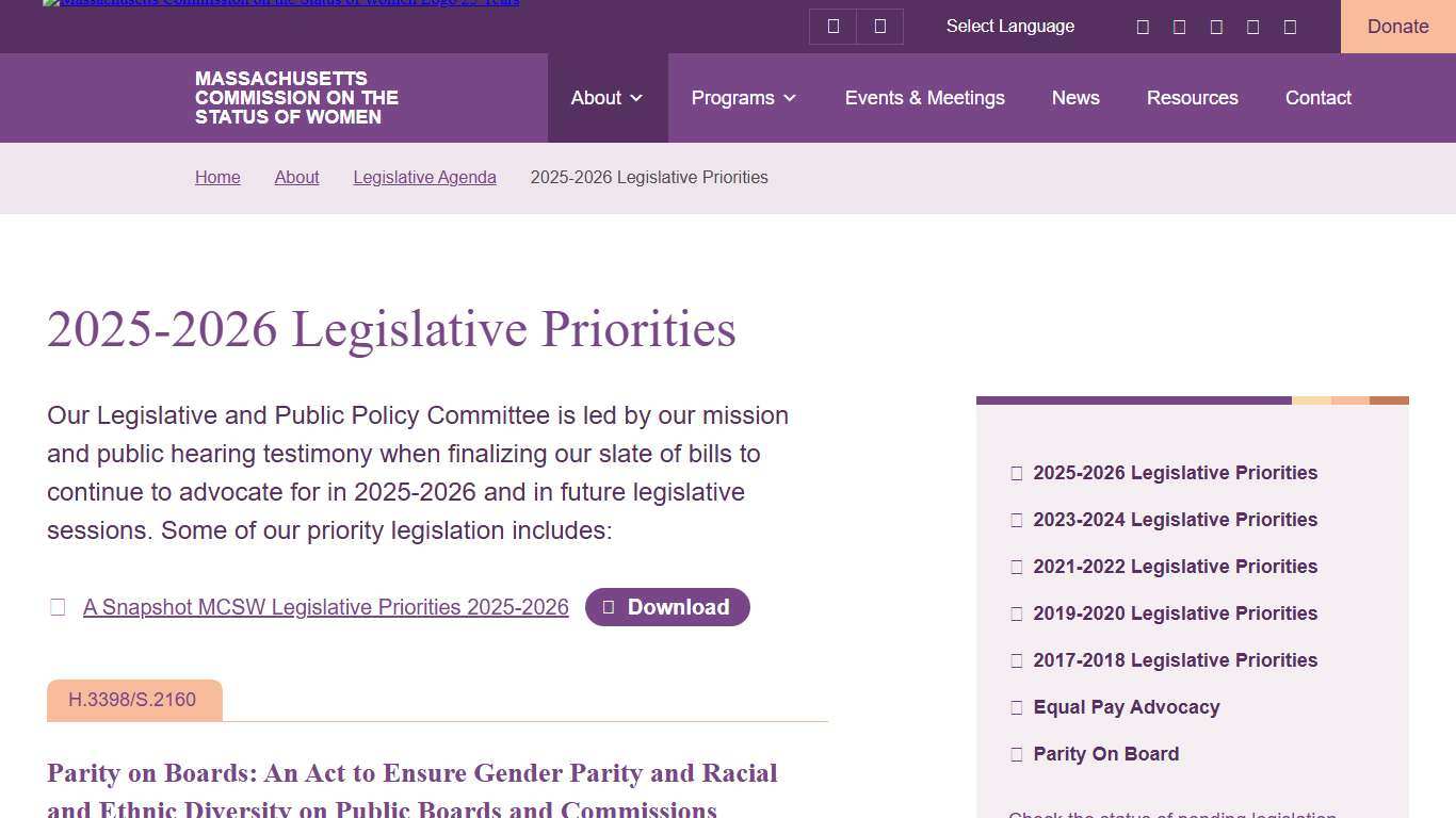 2025-2026 Legislative Priorities - Massachusetts Commission on the Status of Women